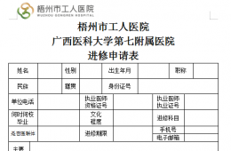 梧州市工人医院进修申请表(2022年版）